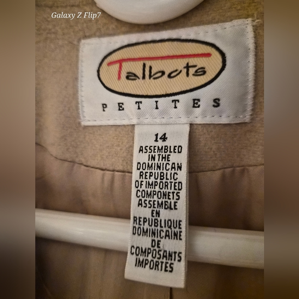 Talbots Petites 100% Wool Double Breasted Pea Coat Beige Tan Size 14P - Picture 2 of 10